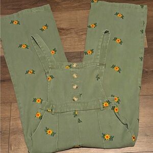 Cider Olive Green Floral Overalls